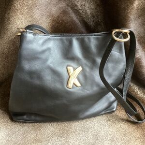 Vintage By Paloma Picasso Black Fine Leather Crossbody/Shoulder Handbag